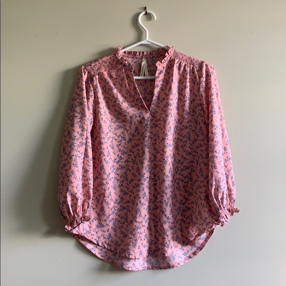 Pink and blue ruffle blouse